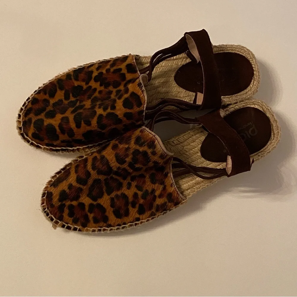 NEW PICON ESPADRILLE SHOES BROWN ANIMAL PRINT LEATHER HANDMADE SPAIN SIZE 7.5